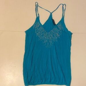Blue Women's Top with Embroidered Detail